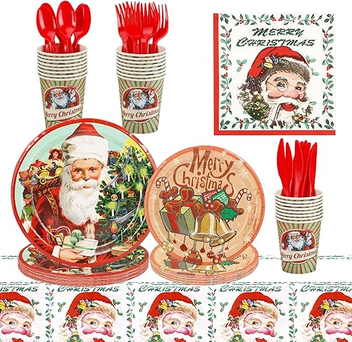 169 platos de papel de Navidad, servilletas, pancarta de Feliz Navidad, decoración de fiesta, casa de pan de jengibre, muñeco de nieve, suministros