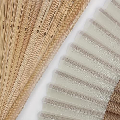 Miniatura 2 de FoDau770 Abanicos plegables clásicos, 2 ventiladores de mano de bambú, abanicos de mano de seda blanca para cosplay, baile, decoración, fiesta