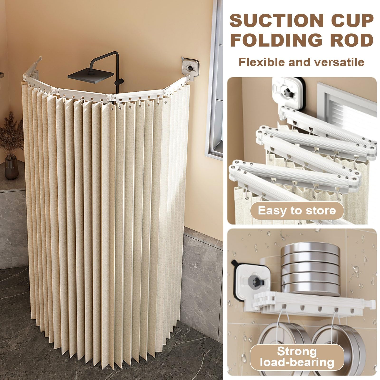 Barra de cortina de ducha plegable de montaje en pared, ajustable, sin taladro, juego de cortina de ducha retráctil para baño, tienda de ropa, vestidores, RV