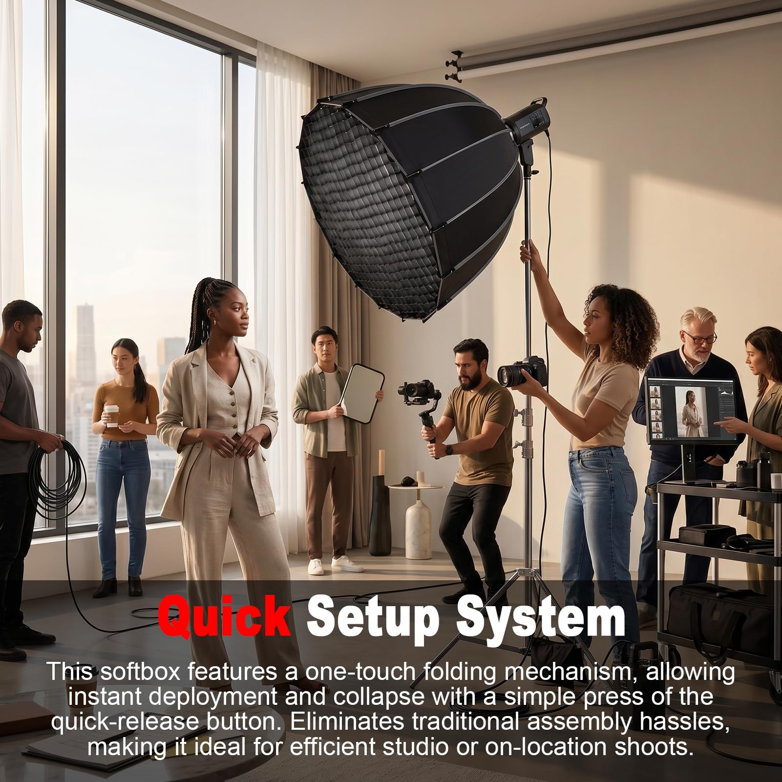 Softbox Paraboliczny 90 Cm z Mocowaniem Bowensa, Miękki Pudło o Głębokości 35,4 Cala z Szybkozamykaczem i Dyfuzorami z Siatki o Strukturze Plastra Miodu do Fotografii Studyjnej