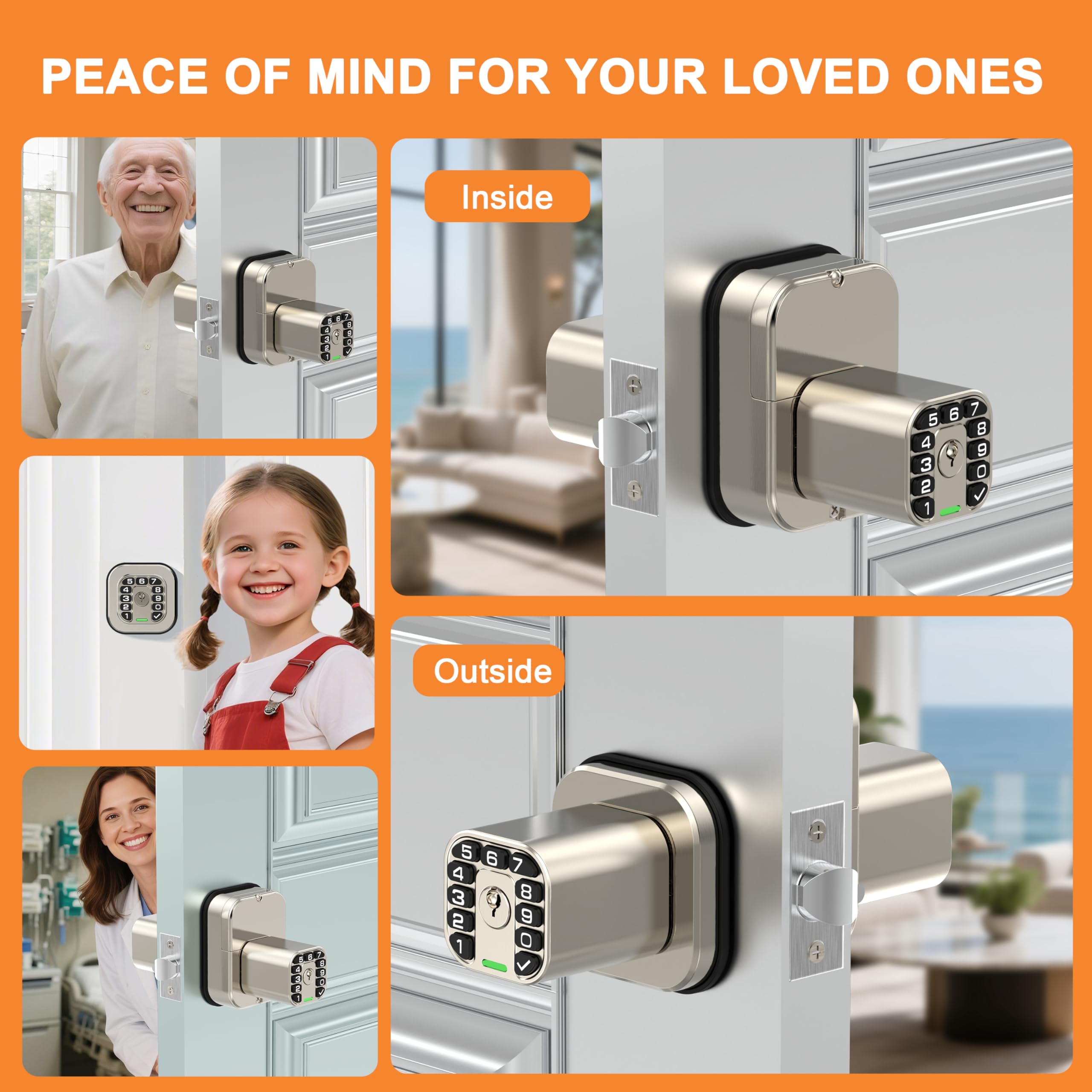 Richelock IU52 - Cerradura de puerta con teclado de doble cara, para todo tipo de clima, totalmente impermeable, entrada sin llave con códigos programables de doble cara, misma llave en ambos lados
