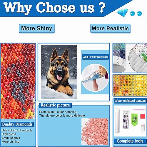Miniatura 4 de Noche Kits de pintura de diamantes, divertido arte de perros, arte de diamantes redondos 5D, pastor alemán, para adultos, diversión interactiva,