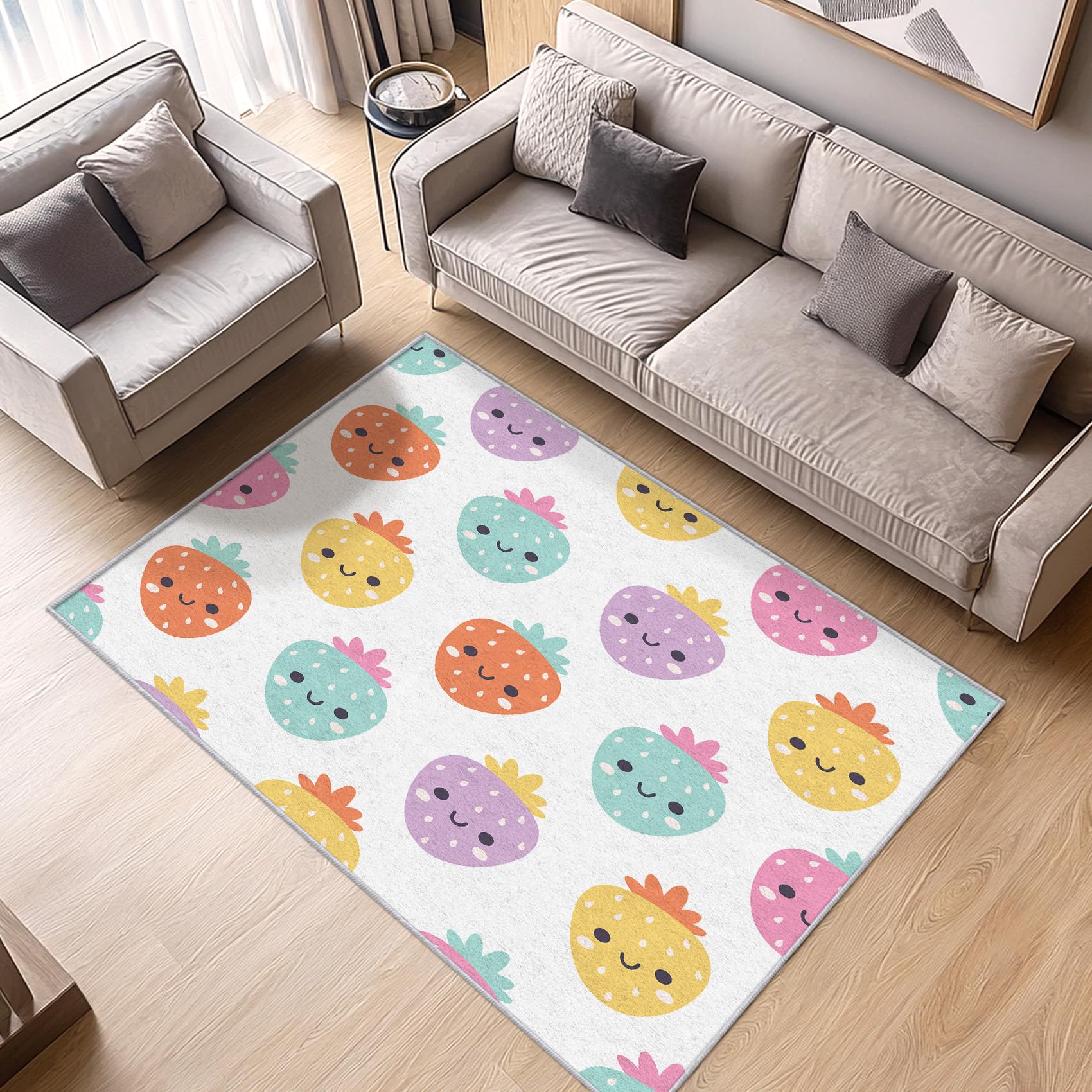 ZDABAOEC Strawberry Rug Bedroom - Strawberry Rug - Cartoon Colorful Rugs, Cute Kawaii Carpet, Kids Girls Home Decor Non Slip Small Rug, Washable Rug, Anti Slip Low Pile Area Rug, 80 x 150cm