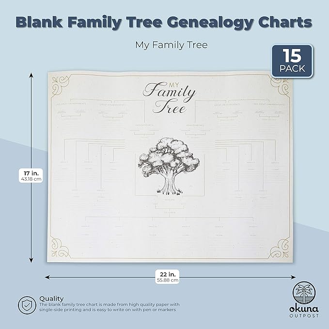 Amazon Com Blank Genealogy Chart My Family Tree 17 X 22 Inches 15 Pack Everything Else