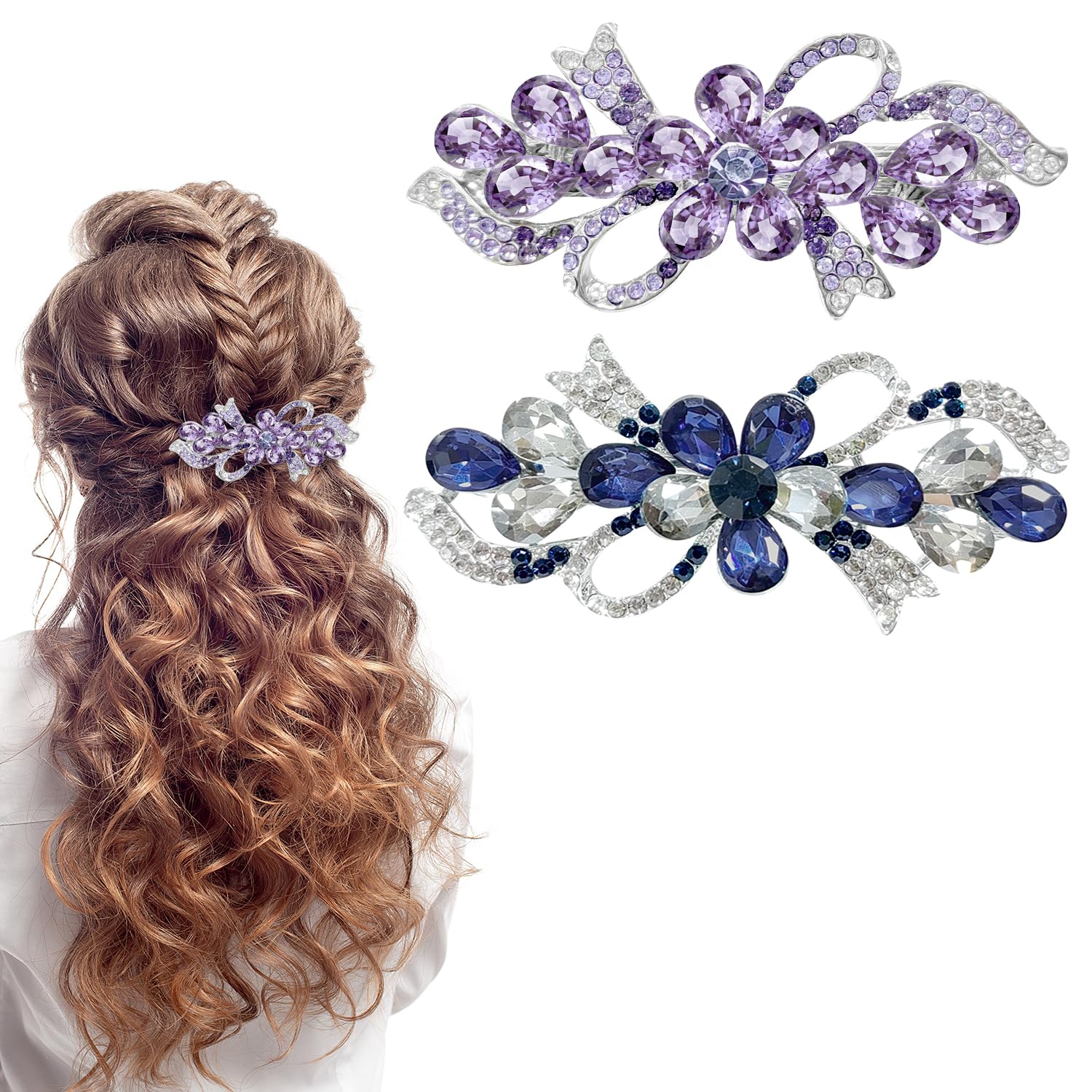 Fermaglio Per Capelli A Fiore Con Strass Mecool - Diametro 7,5 Cm, Colore Viola, Accessorio Da Sposa E Spilla