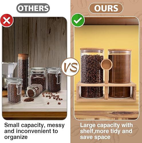 Vista 2 de ANPHSIN 2 recipientes de café de vidrio de gran capacidad de 49 onzas, tarros de almacenamiento sin BPA con tapas de estante huecas y cuchara