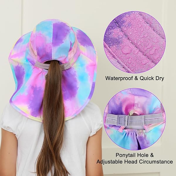 MHJY Kids Sun Hat Girls UV Protection Summer Hats Adjustable Beach Cap Unicorn Bucket Hats with Wide Brim Neck Flap for Toddlers 2-9 Years - 4