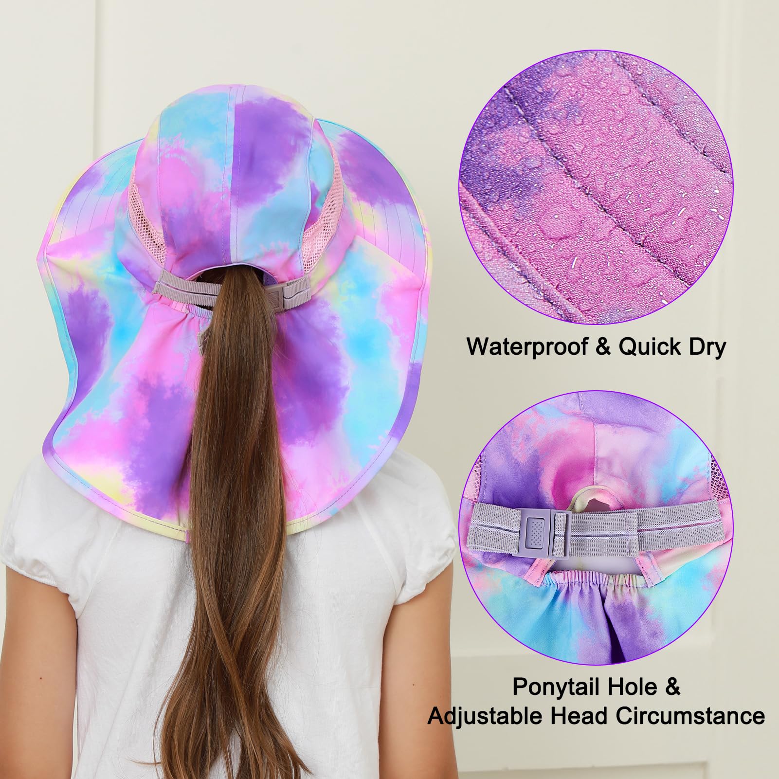 MHJY Kids Sun Hat Girls UV Protection Summer Hats Adjustable Beach Cap Unicorn Bucket Hats with Wide Brim Neck Flap for Toddlers 2-9 Years — view 4