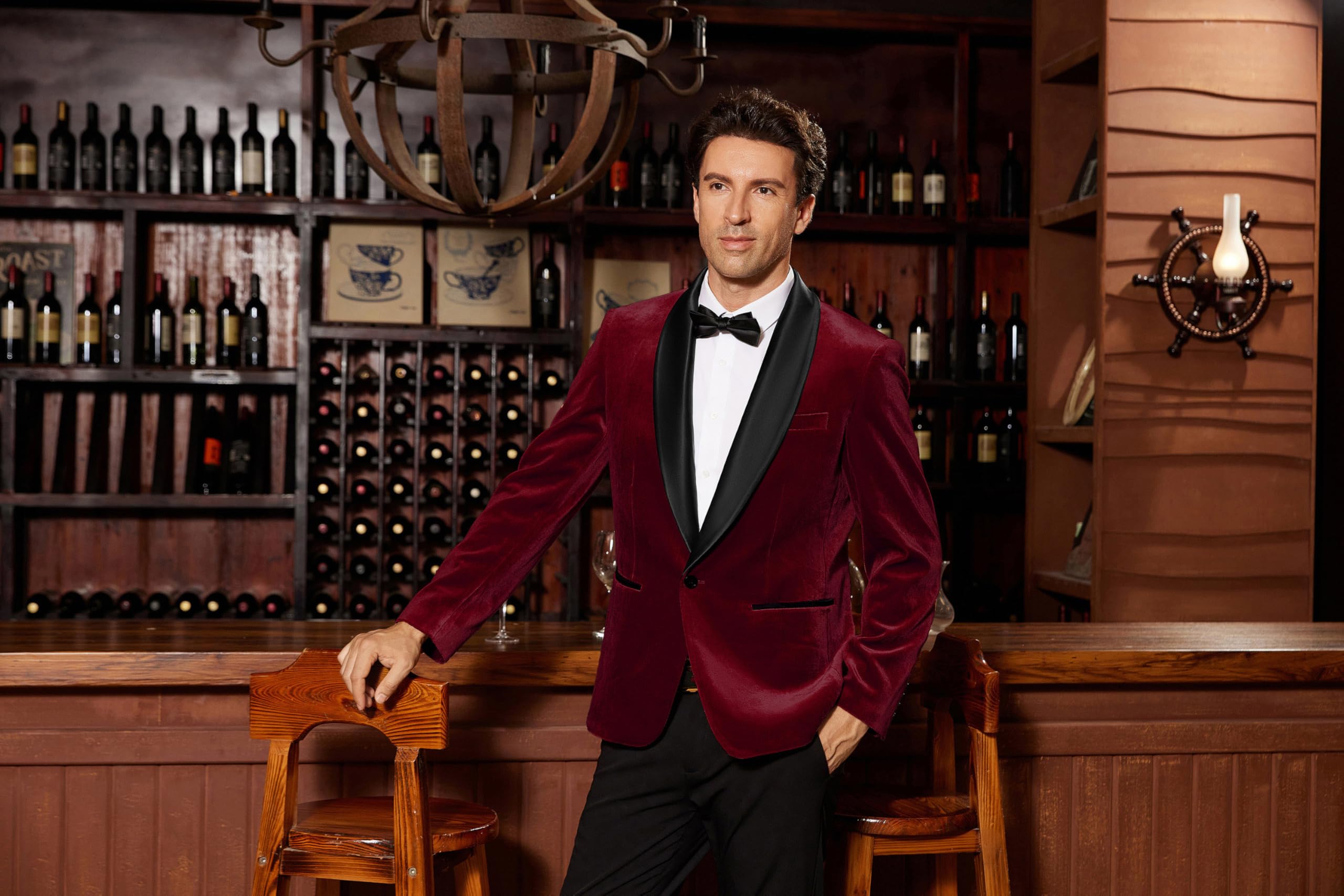 GRACE KARIN Blazer de un botón para Hombre, Ajuste Regular, Chaqueta de Traje de Terciopelo, Chaqueta de Fiesta para Boda, Navidad