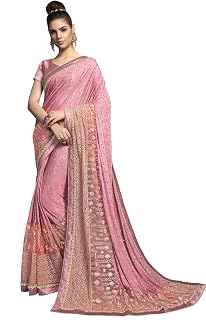 Triveni Lycra & Net Embroidery & Stone Work Saree With Blouse Piece