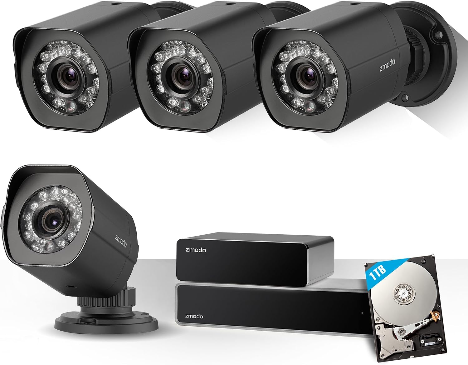 Full HD 1080p Simplified PoE Security Camera System w/Repeater, 4 x 2.0 Megapixel IP Outdoor Surveillance Camera, 8CH HDMI NVR and 1TB Hard Drive