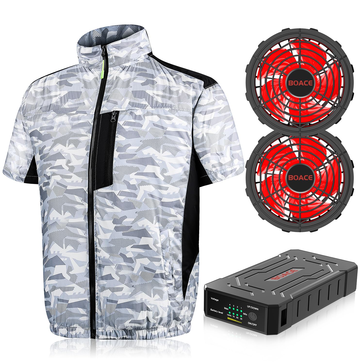 空調作業服 ファン付き 半袖【2025新＆30000mAh大容量バッテリー付き Amazon.co.jp: [BOACE] 空調作業服 ファン付き 半袖【2025新＆30000mAh