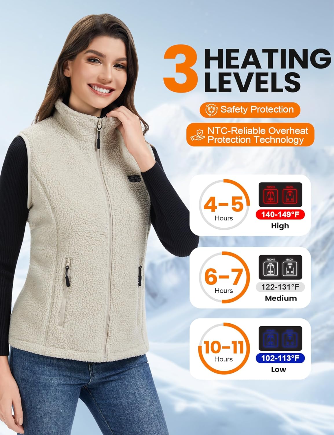 Heated Vest Women with 18400mAh 7.4V Battery，Fuzzy Fleece Warming Vest with Pockets, Washable Electric Vests - Image 4