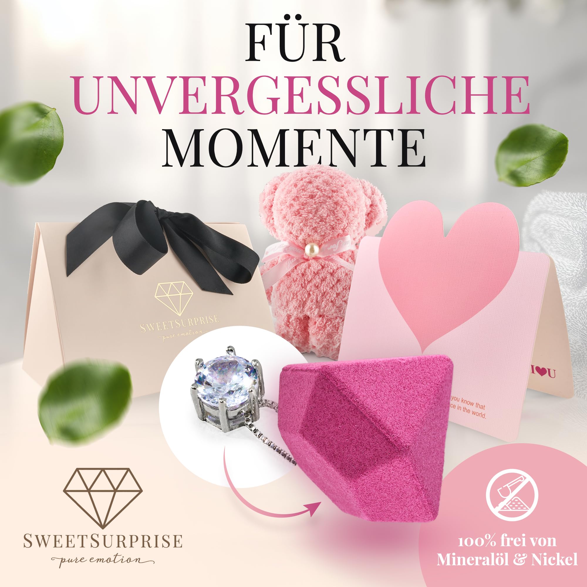 SweetSurprise Badebombe mit Schmuck Überraschung -Romantisches Geschenk für Frauen-Luxuriöse Badeperle mit Silberkette-Geschenkidee für Freundin Frauen
