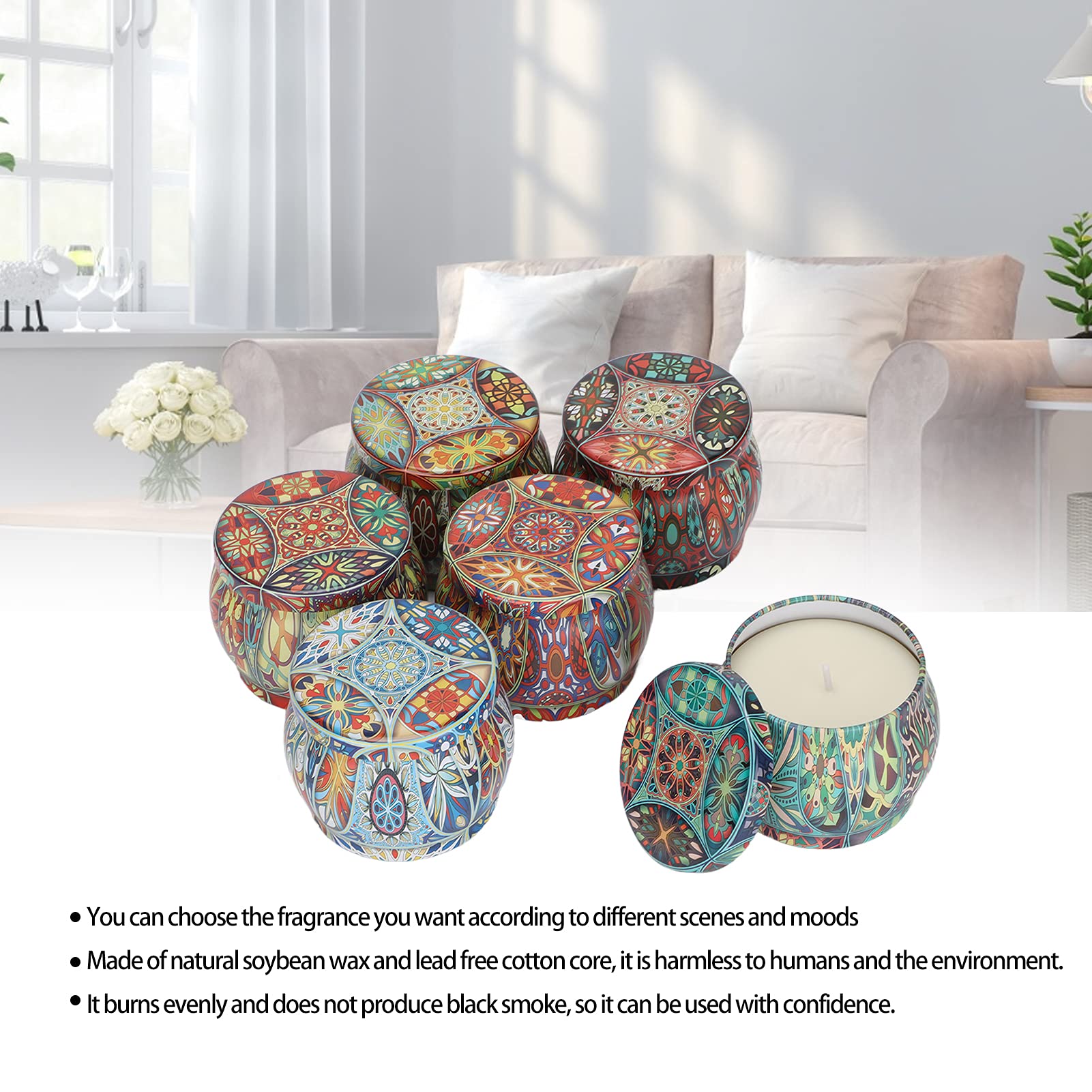 Candele profumate casa, cera di soia, set 6 pezzi con limone, gardenia, gelsomino, rosmarino, lavanda per relax, meditazione, yoga,