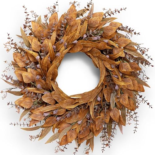 26" Artificial Fall Eucalyptus Wreath with Seeds for Front Door(Orange)