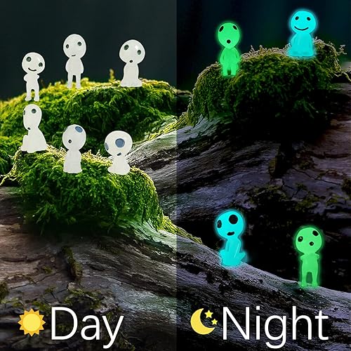 Miniatura 6 de Juego de 20 estatuas de jardín de hadas con aguja fija, luminosa princesa mononoke árbol alienígena micro adornos para bricolaje jardín de hadas