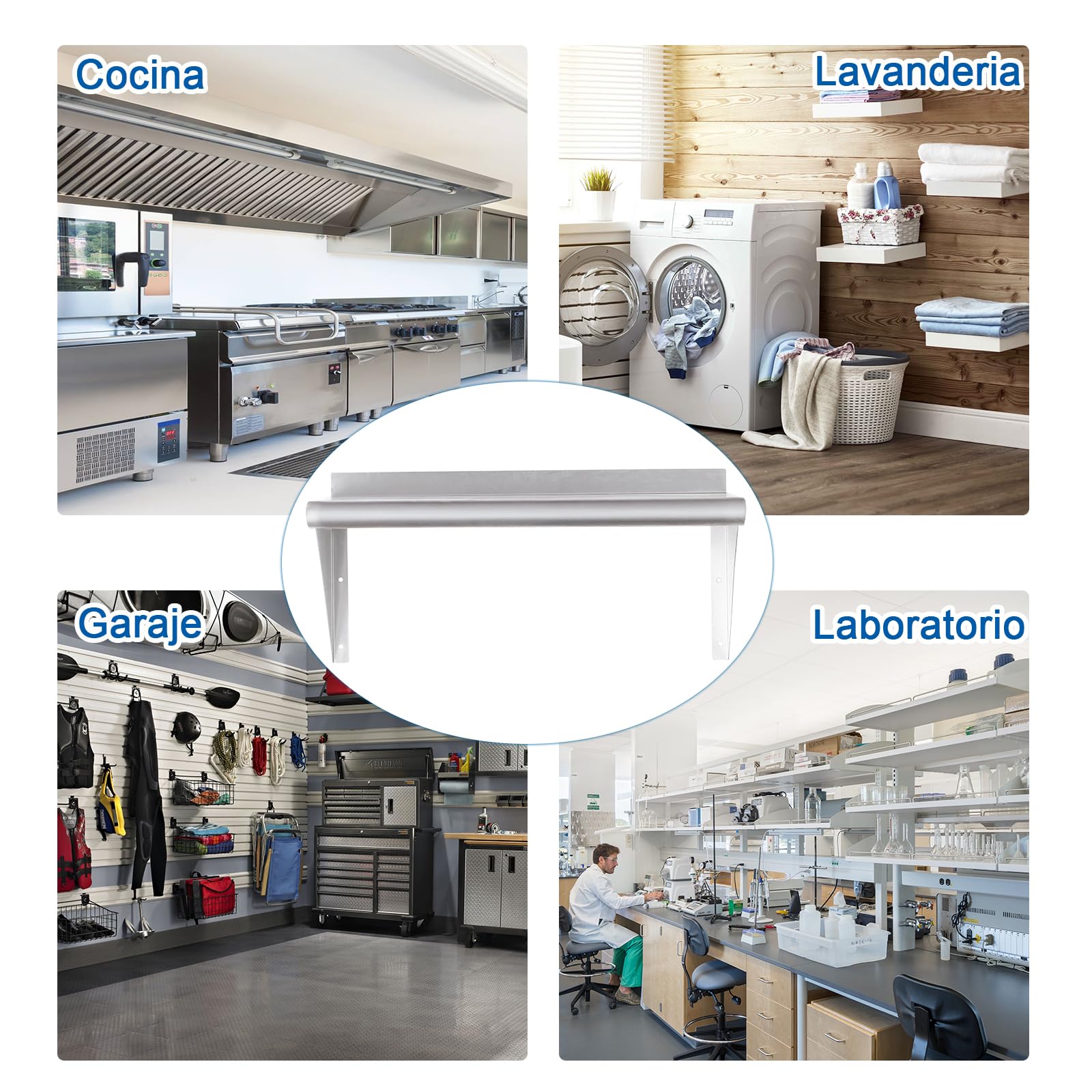 HARDURA Estante de Acero Inoxidable 30,5×122cm, Capacidad de Carga 113kg, Soporte de Pared metálico con protección Posterior y Brackets para Cocina, Restaurante, lavandería y hogar