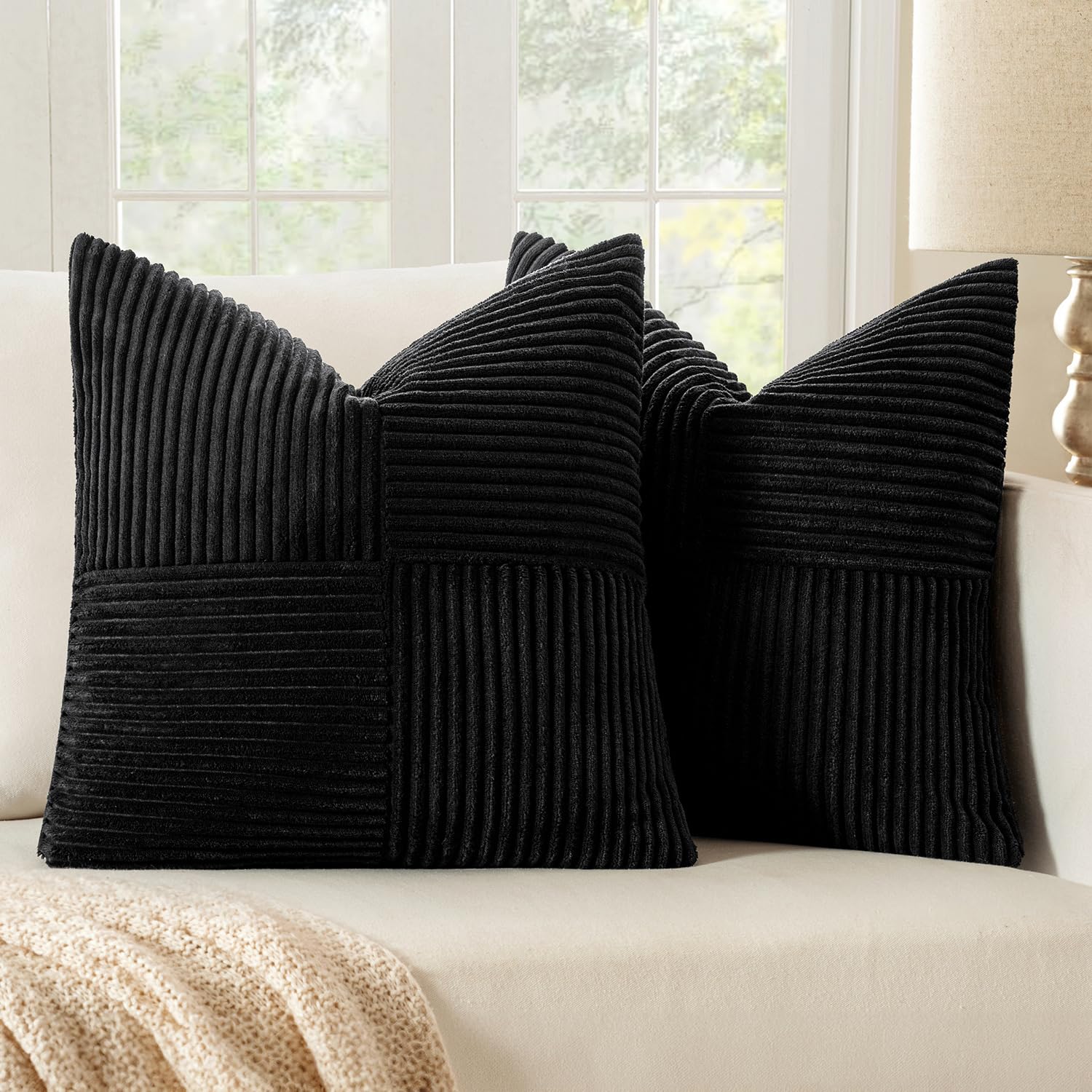 MIULEE 2er Set Kord Kissenbezug Dekorative Kissenhülle Sofakissen Modern Weich Deko Couchkissen mit Verstecktem Reißverschluss Sofa Zierkissenbezug