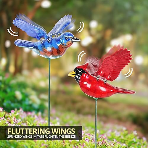 Miniatura 8 de Exhart Estaca de jardín, juego de 6 estacas de jardín con diseño de pájaros, decoración de jardín al aire libre y arte de patio, 6.5 x 4 x 16