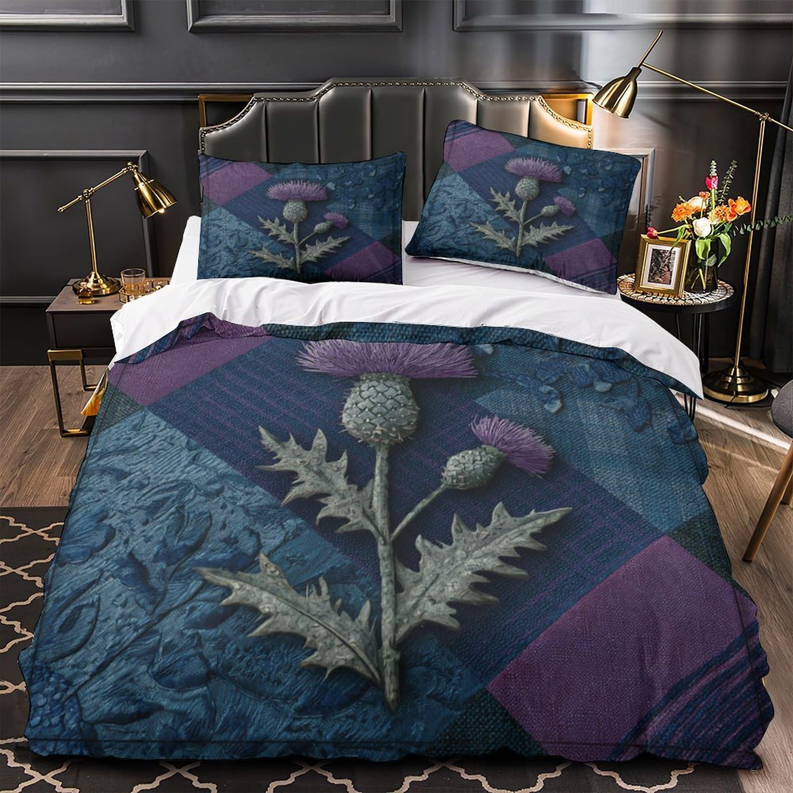 Housse de couette 135x200 fleur de chardon parure de lit microfibre légère enfants