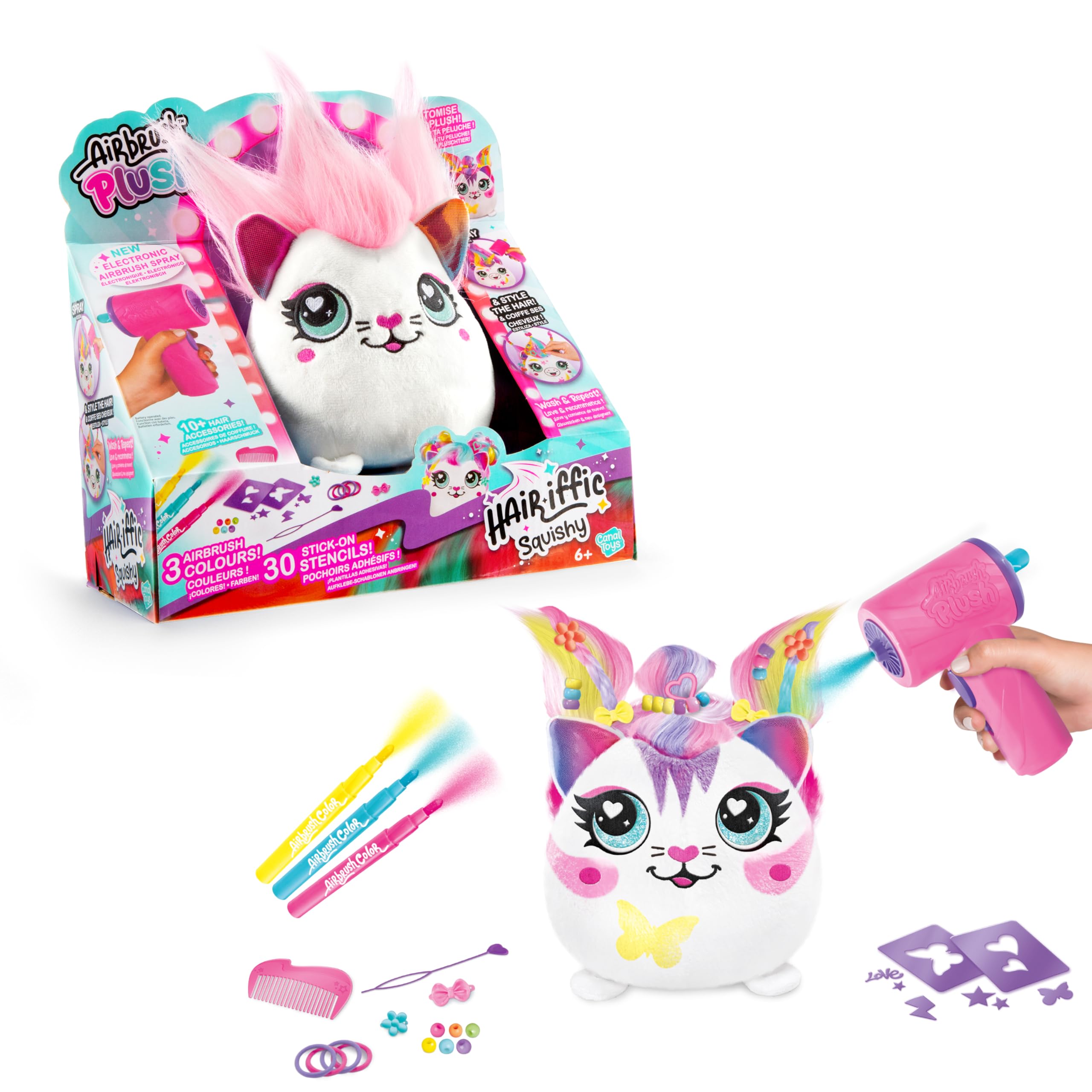 Airbrush Plush Hair’iffic Squish Pals - Customisable Plush Toy with Long Hair, White, 25 cm (L) x 12 cm (W) x 24.5 cm (H)