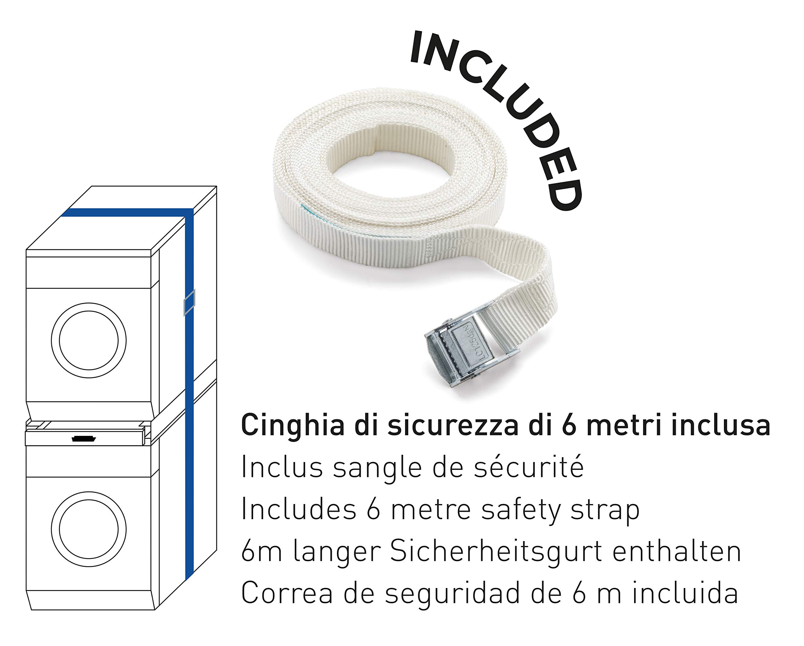Meliconi Base Torre Pro, Kit di Sovrapposizione Universale per Lavatrice e Asciugatrice con Ripiano Estraibile e Cinghia di Sicurezza Inclusa. Made in Italy, Bianco, M