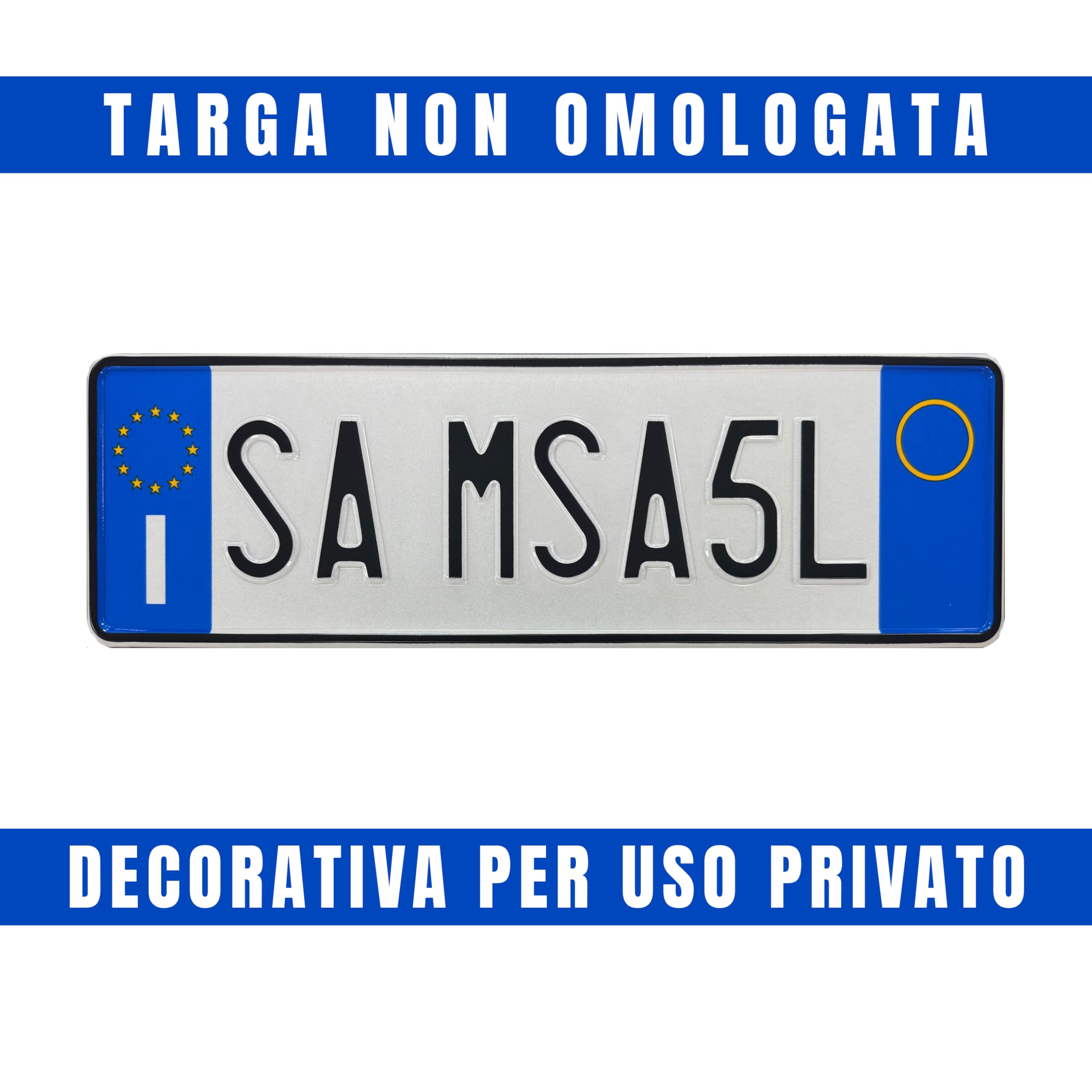Targa Decorativa - Personalizzabile - Formato Modello Posteriore - in Alluminio Catarifrangente con Caratteri in Rilievo Battuto
