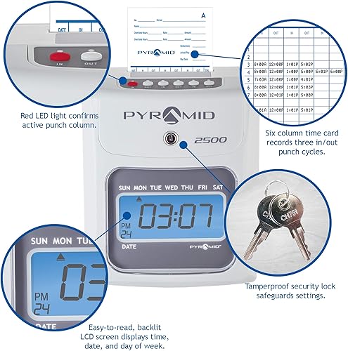 Miniatura 10 de Pyramid Time Systems Small Business 2500 Time Clock Bundle, empleados ilimitados, marfil