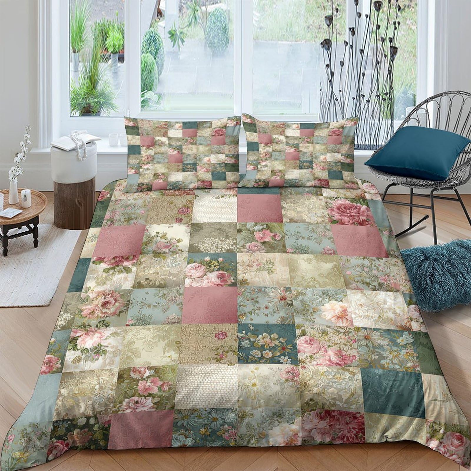 Ctjqhvkz Style-3 3D Printed Vintage Patchwork Fitted Sheet Microfiber Soft Floral Retro Mattress Cover For Bedroom Guest Room Decor Single（135X200cm）
