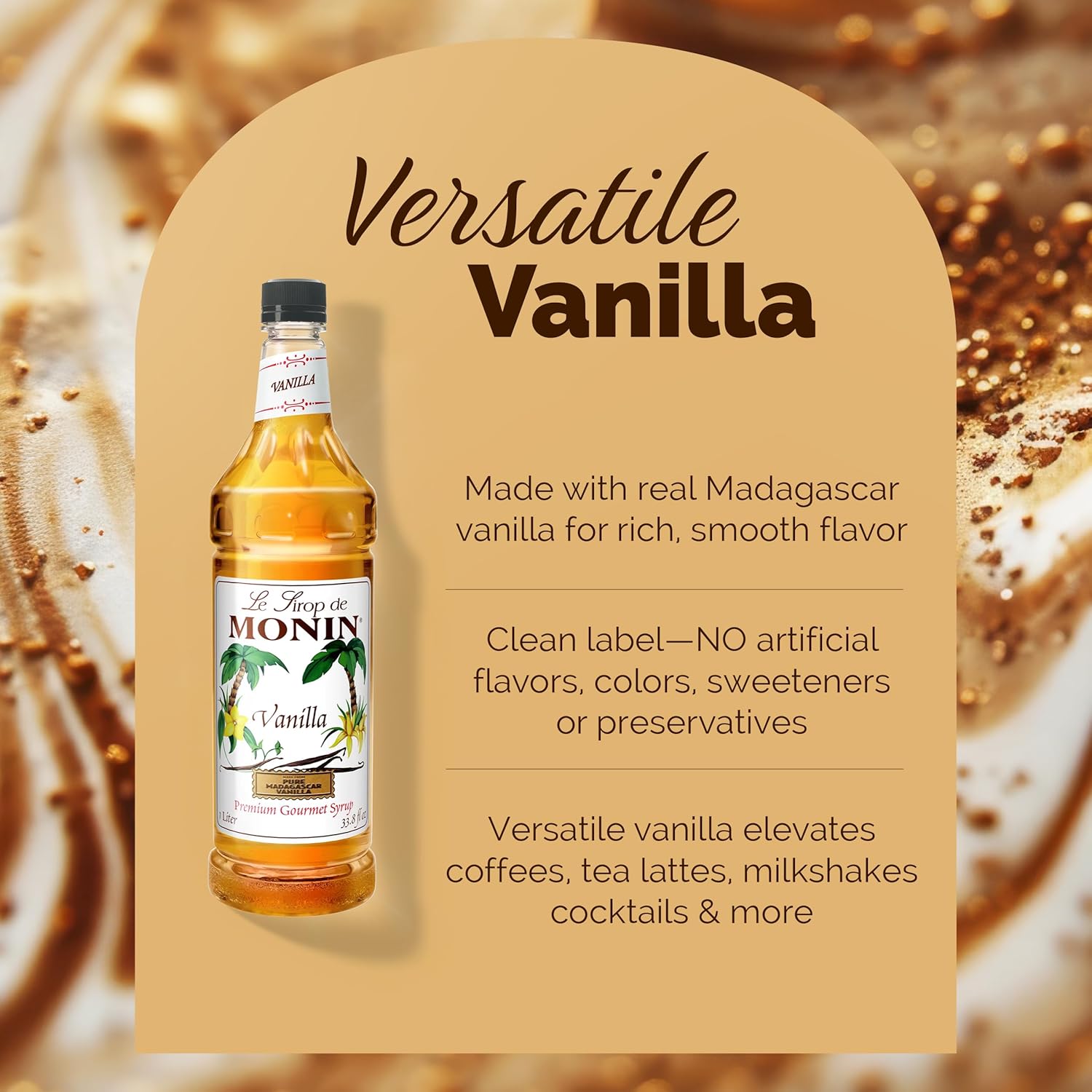 Monin - Vanilla Syrup | Pure & Rare Madagascar Vanilla, Premium Syrup for Coffee, Lattes & More | Clean Label, No Artificial Flavors, No Artificial Preservatives (BPA Free Bottle, 33.8 fl oz, 2-pack)