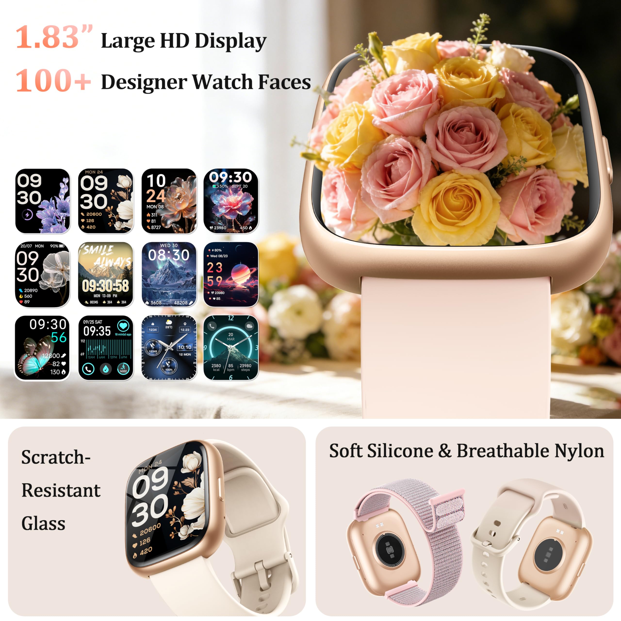 Smart Watch per donne e uomini, smartwatch 2026 [2 cinturini, cassa da 44 mm], orologio fitness tracker da 1,8 pollici Alexa integrato, per fare e rispondere alle chiamate, monitoraggio dello stress