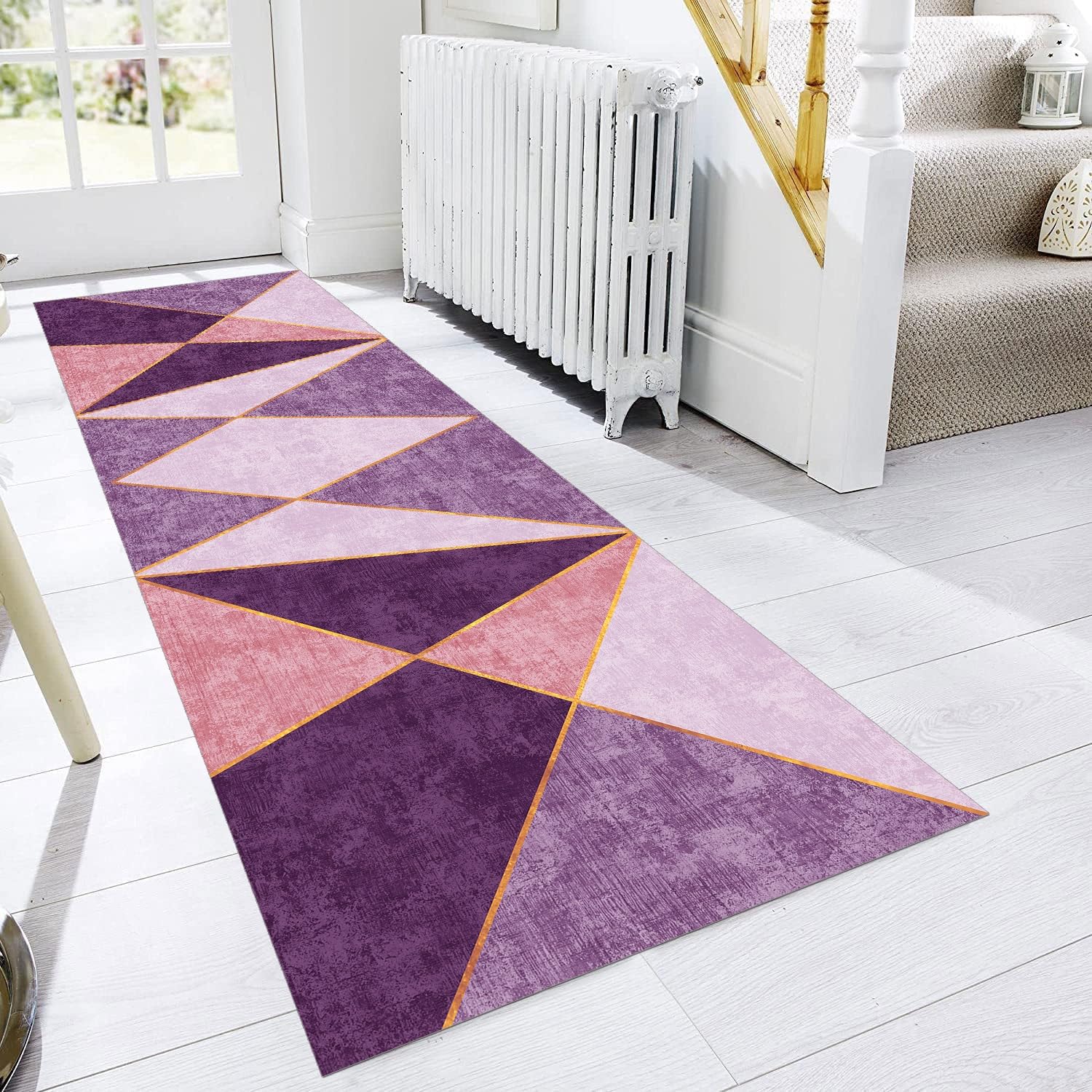 Chemin de couloir, cuisine, lavable, antidérapant, 55 x 150 cm, rose, violet, tapis de cuisine, couloir, salon, chambre à coucher, vendu au mètre, personnalisable
