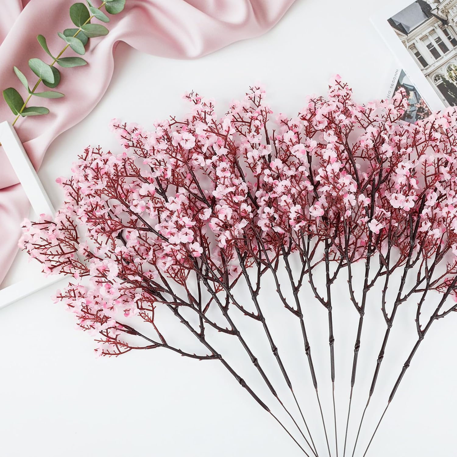 Babys Breath Artificial Flowers, 8 Bundles Cherry Blossom Pink Real Touch Fake Silk Flowers Bulk for Vase Home Office Wedding Spring Indoor Outdoor Centerpiece Table Party Decorations - Image 6