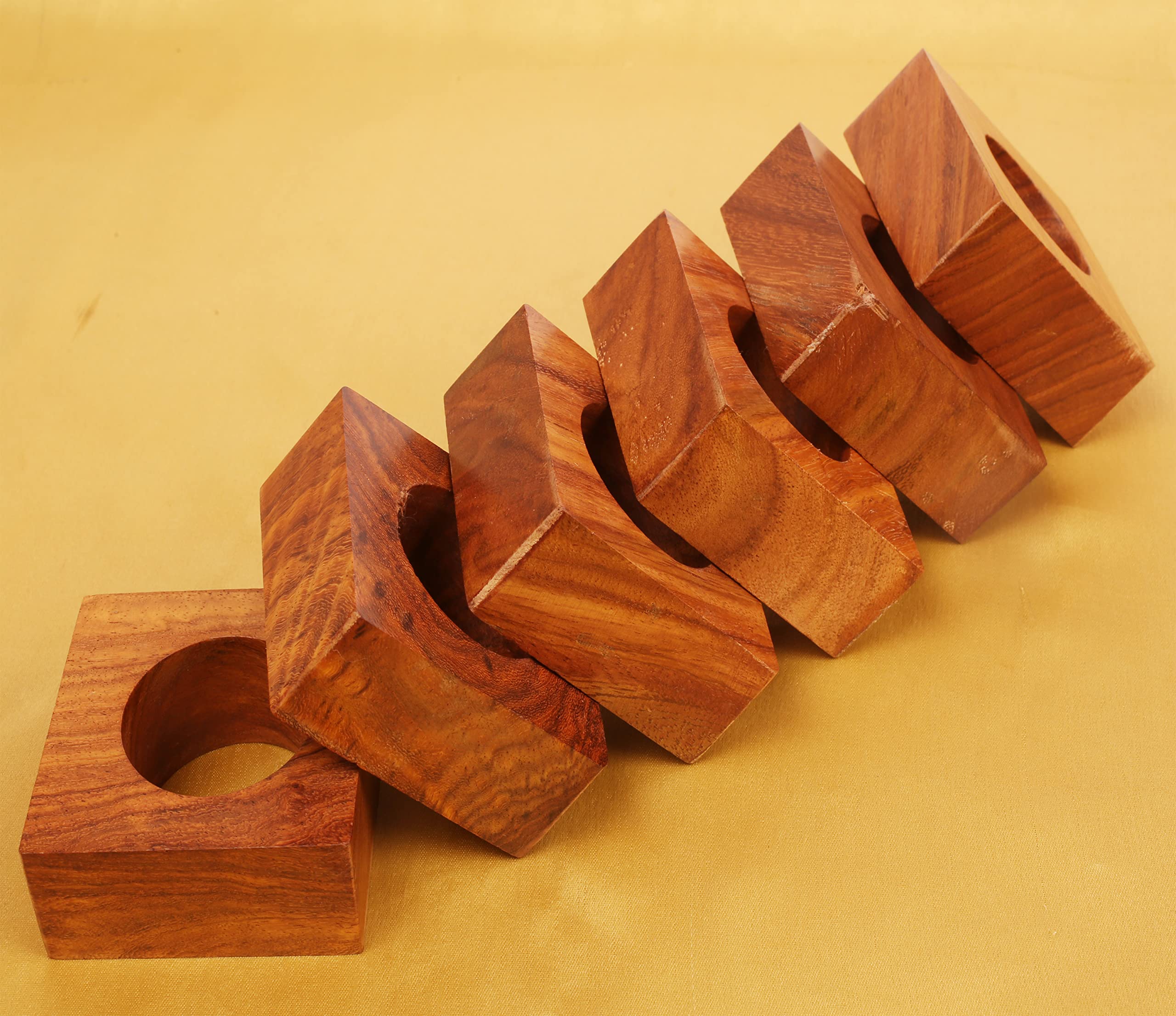 Servilleteros de Madera Natural finamente Hechos a Mano con Forma Cuadrada de Gran tamaño para Mesa de Comedor en Tono Natural (Juego de 6).