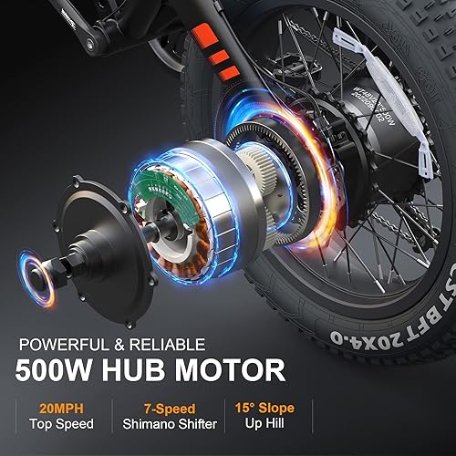 Miniatura 2 de TotGuard Bicicleta eléctrica de 20 x 40 pulgadas para adultos bicicleta eléctrica plegable de 500 W 20 MPH batería extraíble de 48 V 10 Ah bicicleta