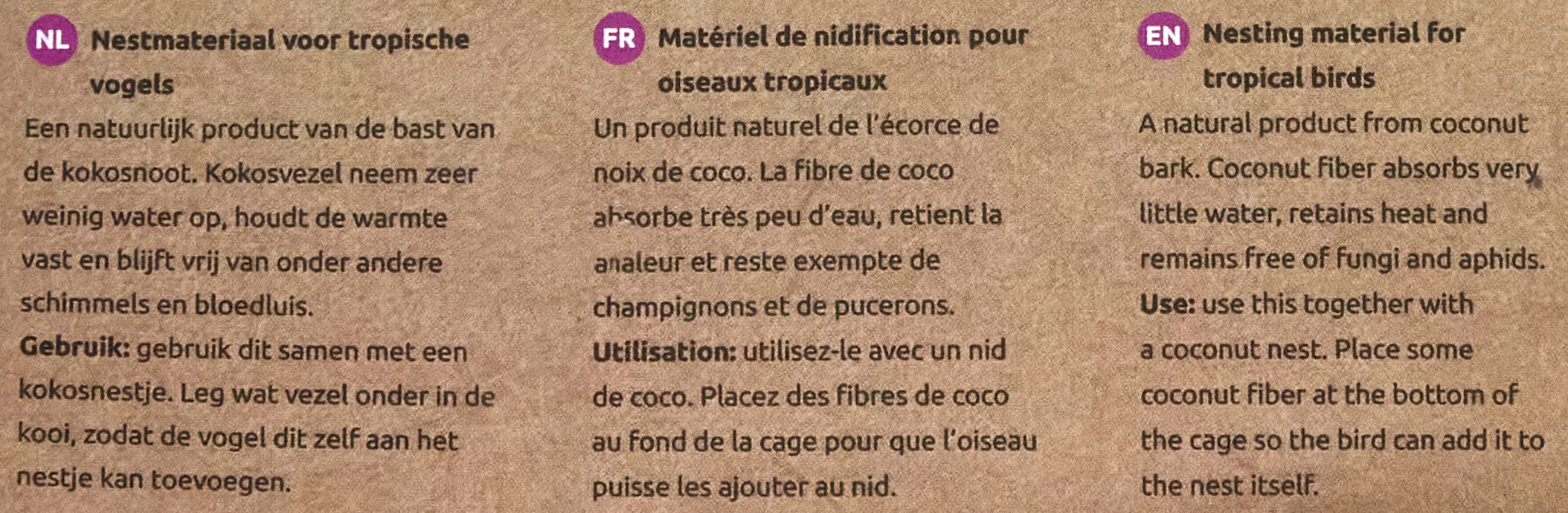 ESVE - Fibra di Noce di Cocco per Uccello Tropicale/Esotico, 300 g