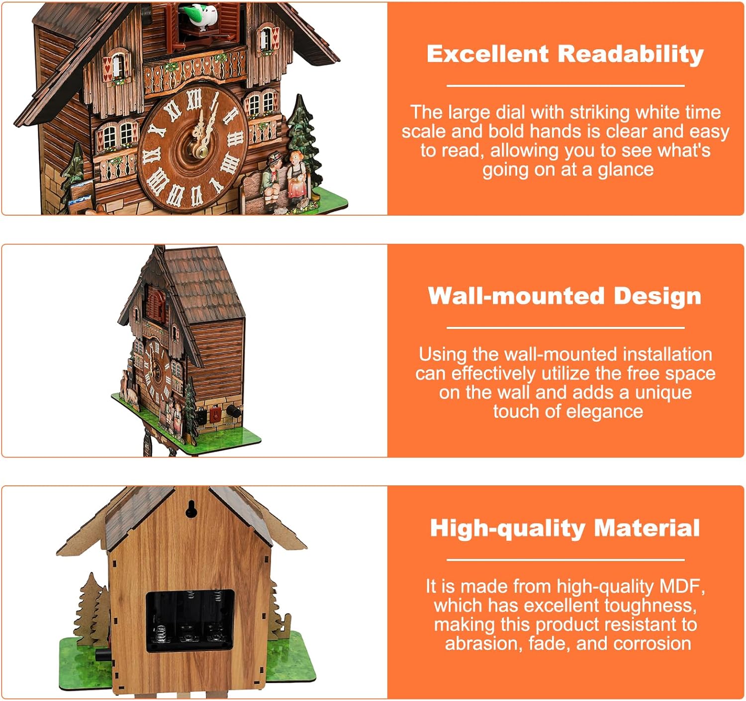 JOMCYDM Cuckoo Clock Vintage Wall Clock Traditional Black Forest Clock Decorative Cuckoo Clock Fun Design Durable MDF Materials Excellent Readability Unique Home Decor