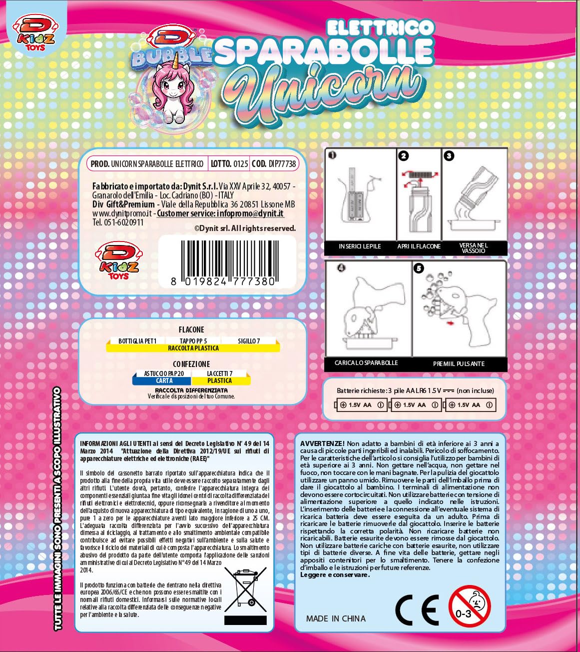 Dynit: Sparabolle Elettrico Unicorno (Assortimento)