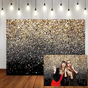 10x8FT Black and Gold Backdrop Gold Spots Backdrop Vintage Background for Birthday Wedding New Years Eve, and Party Decorations