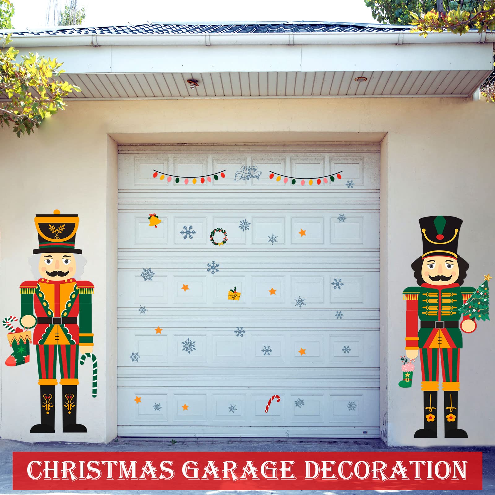 Grande Décor Autocollant de Porte de Noël 59 Pouces Autocollant de Casse-Noisette avec Décalcomanie de Flocon de Neige pour Décoration de Fête Hiver Porte Fenêtre Mur Porche Réfrigérateur