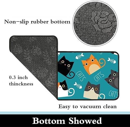 Miniatura 3 de Alfombra de cocina con diseño de gatos lindos, lavable, antideslizante, alfombra de baño, pasillo, lavandería, decoración del hogar, 39 x 20 pulgadas