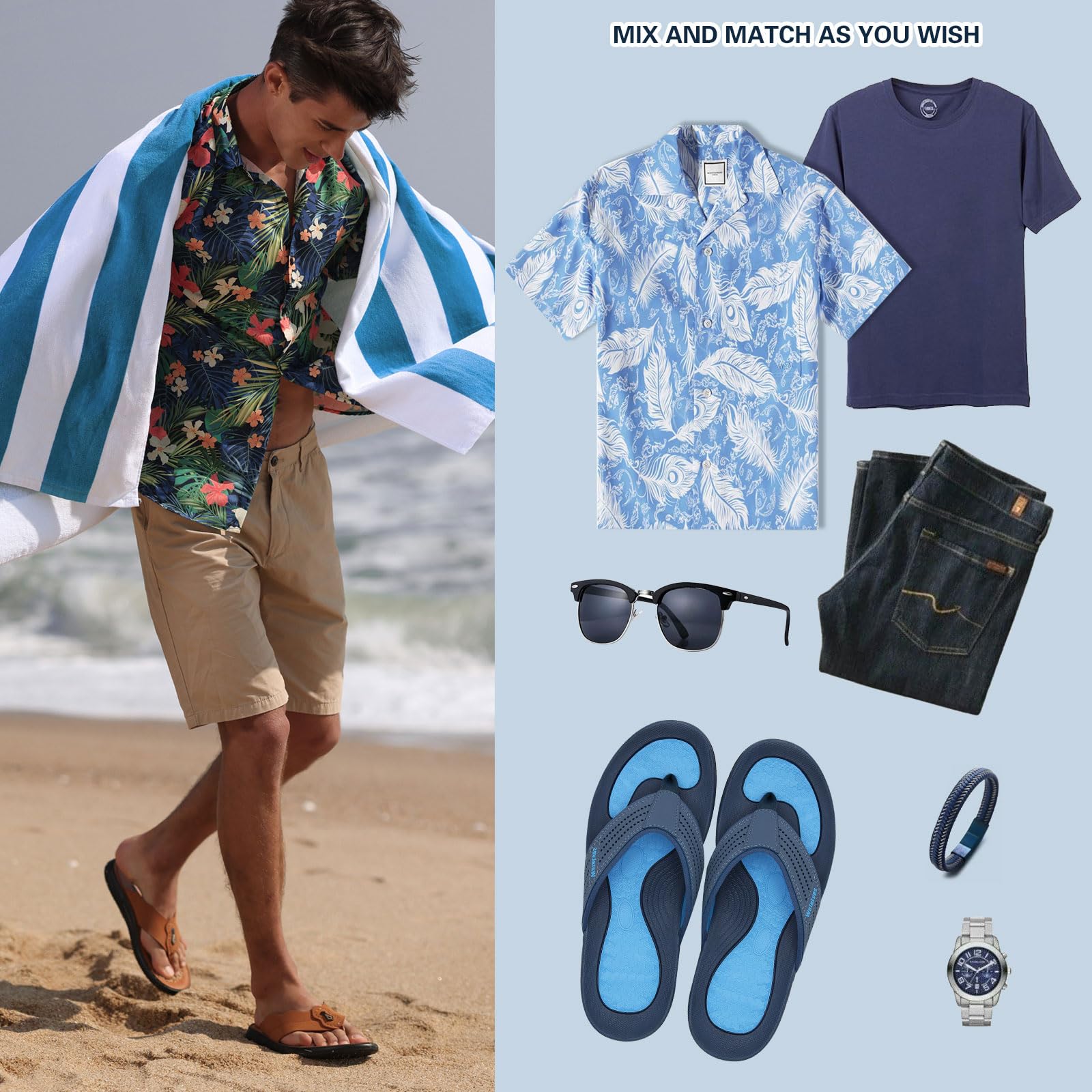 WateLves Chanclas Hombre Flip Flops con Soporte para el Arco Sandalias de playa Antideslizantes Comodas Fascitis Plantar Ortopedicas