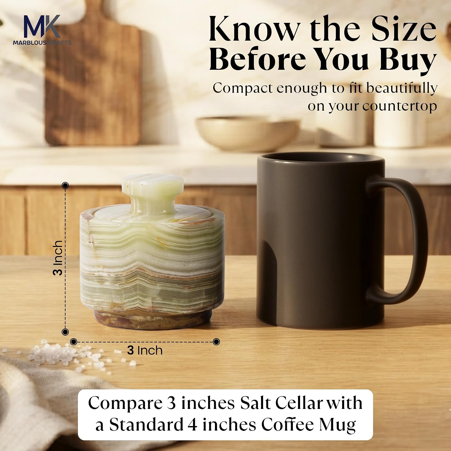 Marble Salt Cellar 3" Inch Black Zebra & Green Onyx Celtic Salt & Pepper Bowls with Lid For Spring Decorations for Home & Kitchen, Perfect Mother’s Day Gift, Sugar Dish & Coffee Storage Container image 3