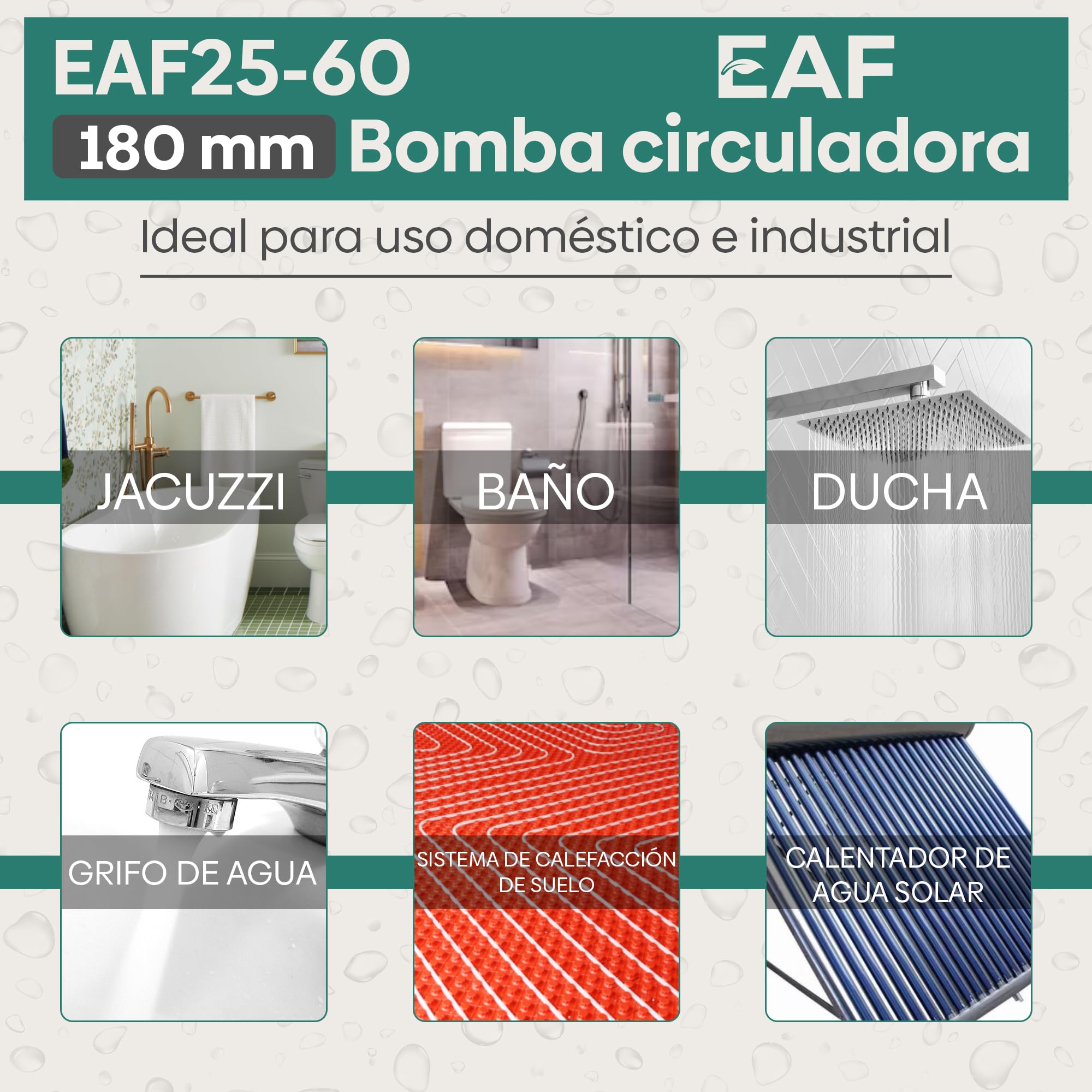 EAF25-60/180 – 3 Velocidades, Latón, Conexión G1½″, 180 mm - Bomba Circuladora y Presurizadora Automática |Bomba Recirculación de Calefacción y Agua Caliente, Calefacción, Radiadores y Suelo Radiante