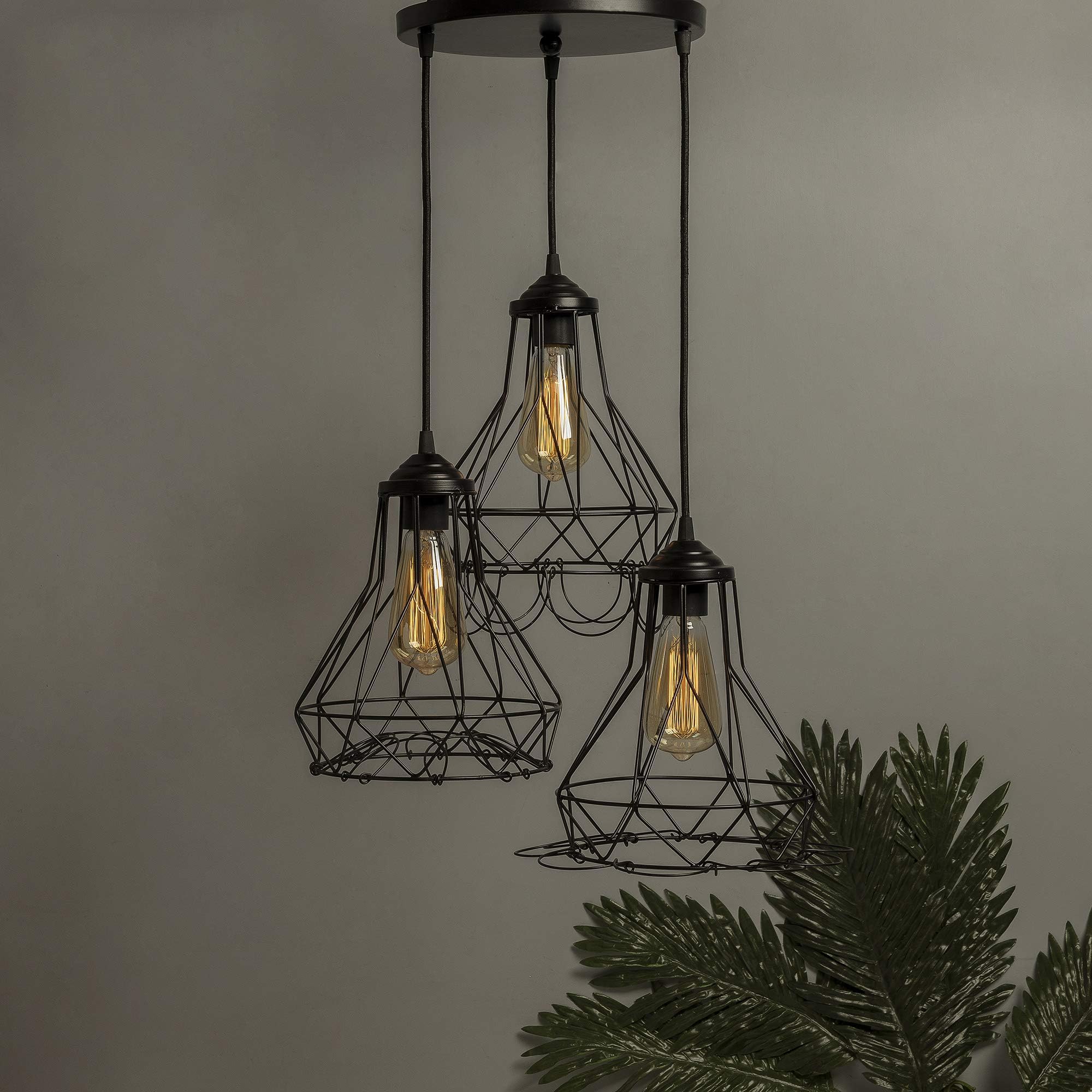 Homesake Metal3-Lights Round Cluster Chandelier Folding Black Diamond Hanging Pendant Light, Modern Nordic Ceiling Pendant, Bulbs Not Included