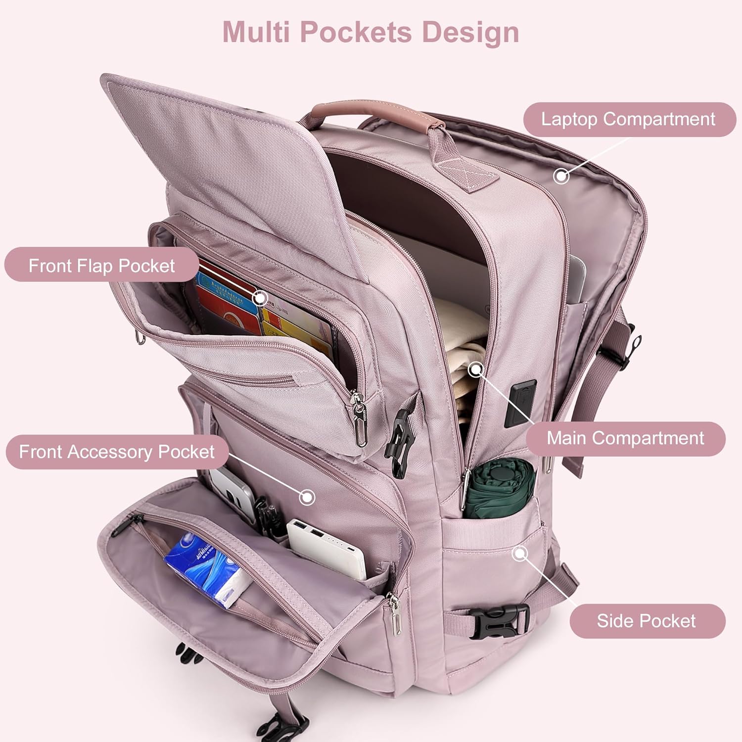 PIJUSHI Carry on Travel Backpack for Women Convertible Duffle Bag Flight Approved Luggage Backpack Fit 16 Inch Laptop(PE053 Ashen Purple)