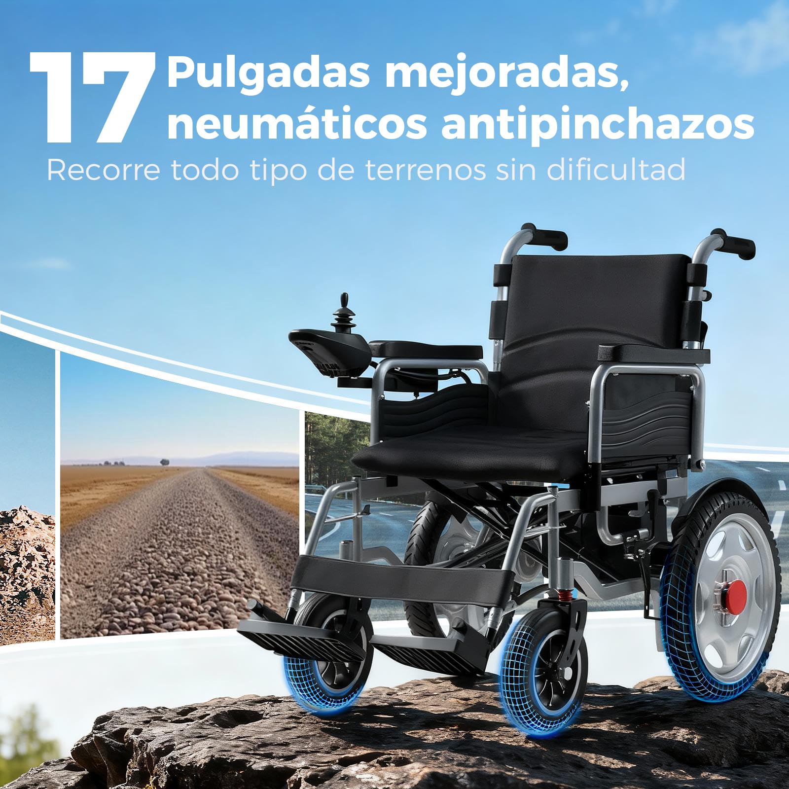 2026 silla de ruedas eléctrica plegable todo terreno, silla eléctrica ligera para mayores, asiento de 50 cm de ancho, autonomía 25 km Capacidad de carga 150 kg, 500W de Potencia