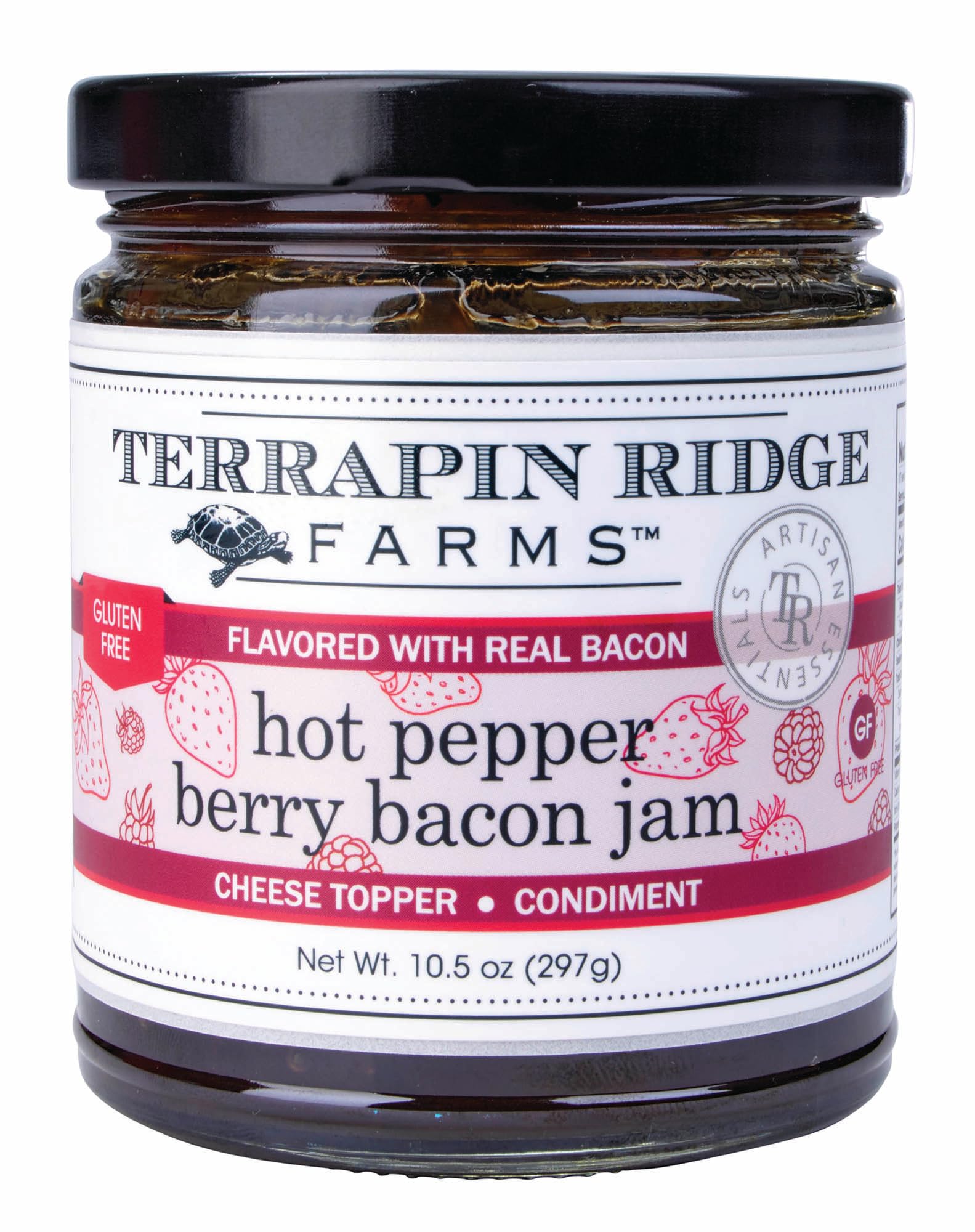 Terrapin Ridge Farms Hot Pepper Berry Bacon Jam - Sweet & Spicy Blend of Raspberries, Strawberries, Roasted Red Peppers & Bacon - Perfect for Appetizers, Marinades, and More - 10.5 oz Jar