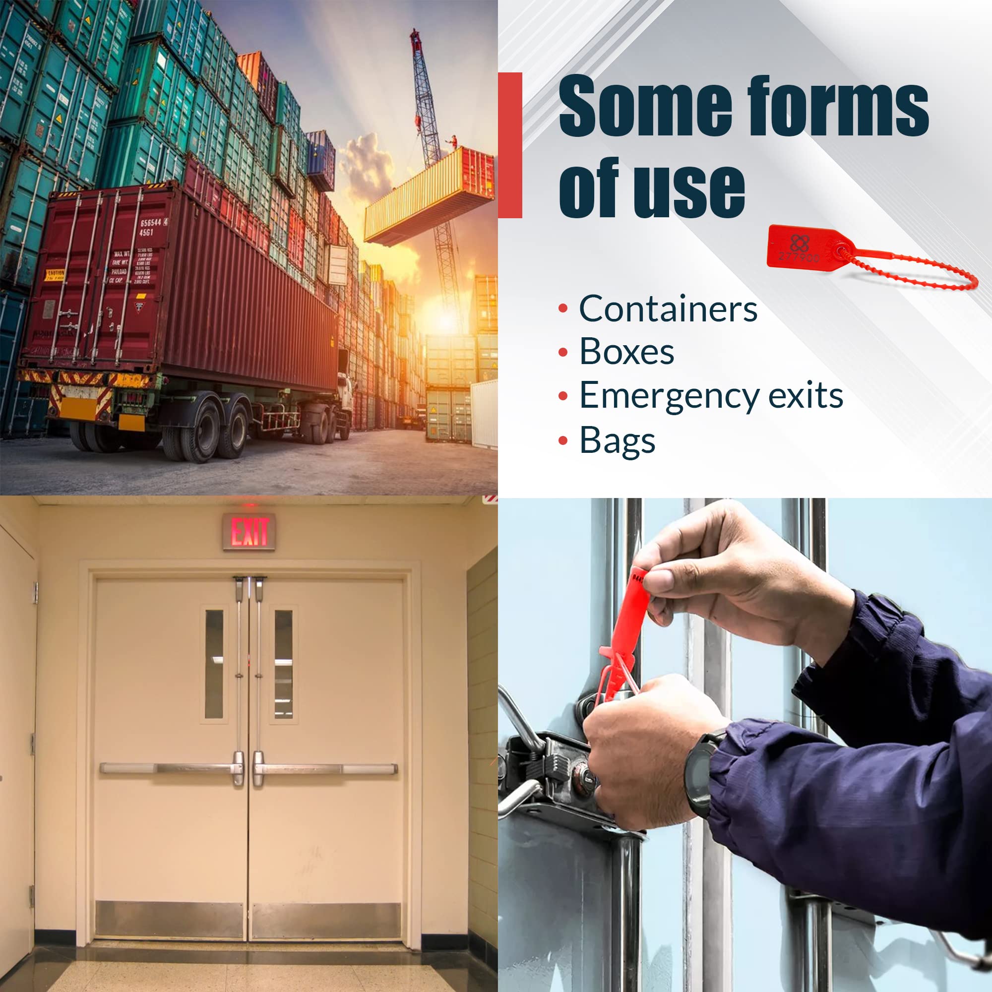 DOJA BARCELONA | Scelles Plastiques de Securite Rouge 100 unités | 24 cm de Longueur | Brides numérotées pour Valise, conteneurs, portes, camion, transport, logistique entre autres utilisations.